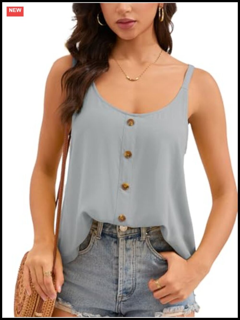 Button Down Cami Tank Top Sleeveless U-Neck Spaghetti Strap Flowy Summer Blouse